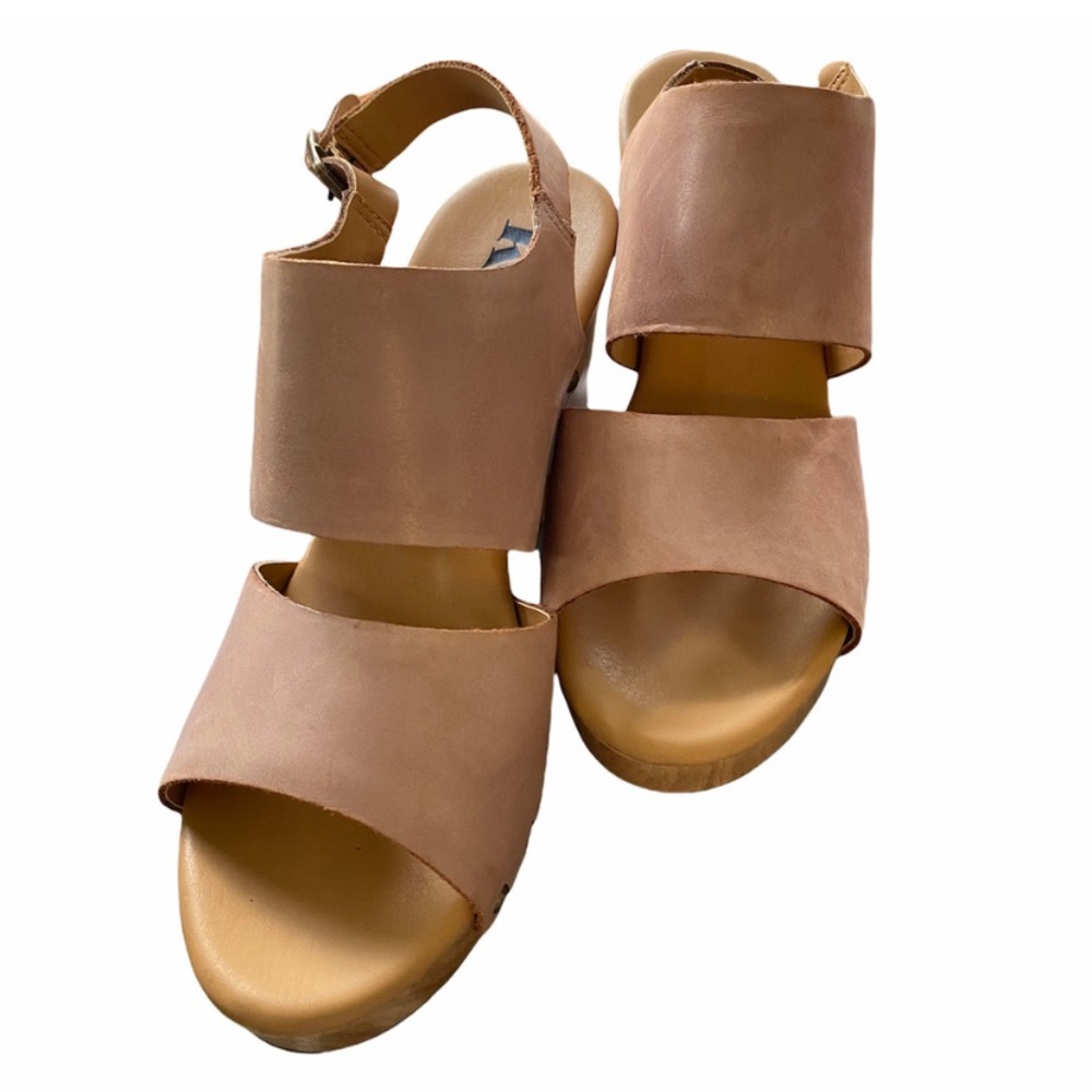 Korks Wooden Sandal Platforms Beige Open Toe Leather